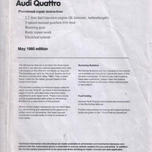 Audi B2 Quattro 85 Workshop Manual