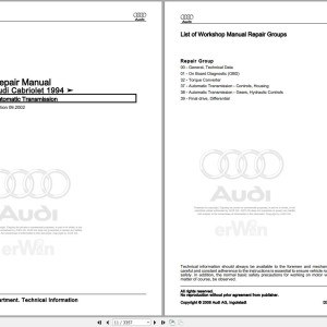 Audi Cabrio 8G2 1995 - 1998 Service Repair Manual and Wiring Diagram