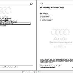 Audi Cabrio 8H7 2004 - 2006 Service Repair Manual and Wiring Diagram