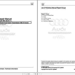 Audi R8 Coupe 4S3 2016 - 2017 Service Repair Manual and Wiring Diagram