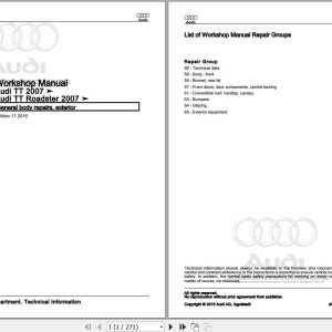 Audi TT 2006 - 2014 RS 8J 8J3 8J9 Workshop Manual and Wiring Diagram