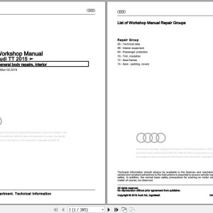 Audi TT 2014 - 2023 RS FV FV3 FV9 FVP FVR 8S Workshop Manual and Wiring Diagram