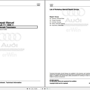 Audi TT 8N9 8N3 8N 2000 - 2006 Service Repair Manual and Wiring Diagram