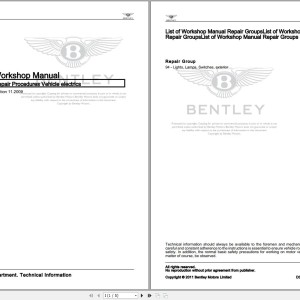 Bentley Brooklands 2009 - 2010 Workshop Manual and Wiring Diagrams