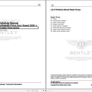 Bentley Continental Flying Spur 2009 - 2013 Workshop Manual and Wiring Diagrams