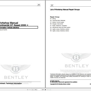 Bentley Continental GT Speed 2008 - 2010 Workshop Manual and Wiring Diagrams