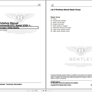 Bentley Continental GTC Speed 2009 - 2011 Workshop Manual and Wiring Diagrams