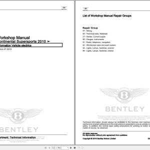 Bentley Continental Supersports GT 2010 - 2012 Workshop Manual and Wiring Diagrams