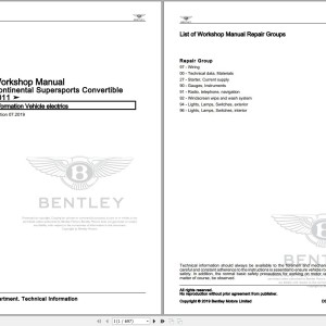 Bentley Continental Supersports GTC 2011 - 2012 Workshop Manual and Wiring Diagrams