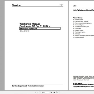 Bentley GT 2004-2010 Workshop Manual