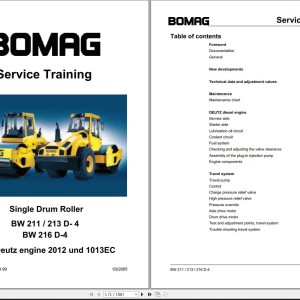 Bomag BW213D-4 Service Training, Operating And Maintenance Instruction