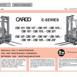BT Cargo E-Series Use and Maintenance Handbook 0337275R1CE