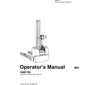 BT HWE100 Operator's Manual 232865-040