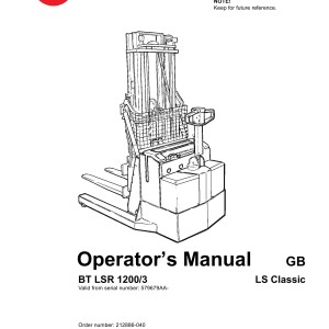 BT LSR1200-3 Operator's Manual 212886-040