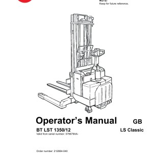 BT LST1350-12 Operator's Manual 212884-040