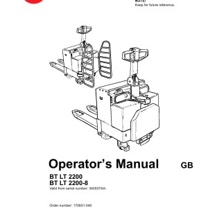 BT LT2200 LT2200-8 Operator's Manual 170831-040