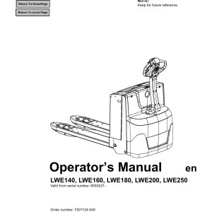 BT LWE140 LWE160 LWE180 LWE200 LWE250 Operator's Manual 7501124-040