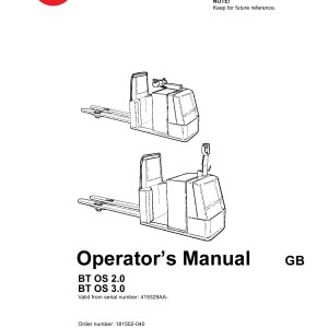 BT OS 2.0 OS 3.0 Operator's Manual 181502-040