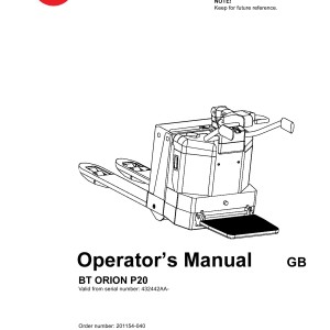 BT P20 Operator's Manual 201154-040