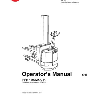 BT PPH 1600MX C.P. Operator's Manual 212003-040