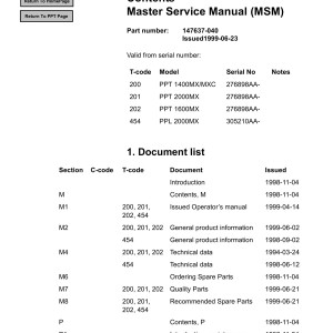 BT PPT1400 PPT1600 PT2000 Service Manual 147637-040