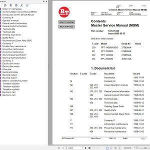 BT PPT1400MX PPT1400MXC PPT2000MX PPT1600MX PPL2000MX Master Service Manual 147637-040