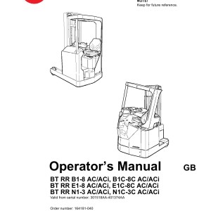 BT RR B1 to N1 B1C to N1C AC ACi Operator's Manual 164181-040