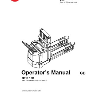 BT S 16D Operator's Manual 210805-040