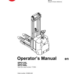 BT SPE125L SPE160L Operator's Manual 216805-040