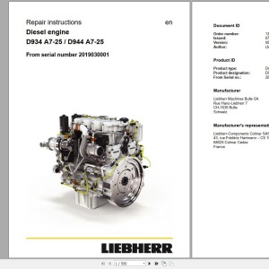 Claas Liebherr Engine D934 A7-25 D944 A7-25 Repair Instructions