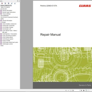 Claas Perkins Engine 2206D-E13TA Repair Manual 00 0288 705 0