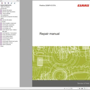 Claas Perkins Engine 2206F-E13TA Repair Manual 00 0288 249 0