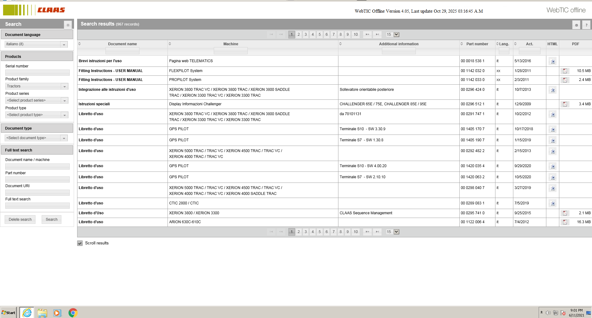 CLAAS WebTIC Offline Italian (IT) 10.2025 – Technical Documentation System