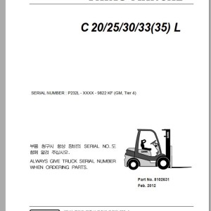 Clark C 20 25 30 33 35 L P232L 9822 KF Parts Manual 8102631