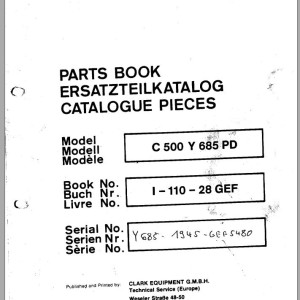 Clark C 500 Y 685 PD Y685 - 1945 - 6EF5480 Parts Manual I-100-28 GEF