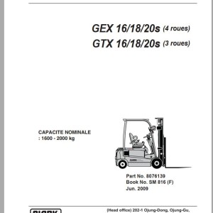 Clark GEX 16 18 20s 4 Wheels Service Manual 8076139 SM 816