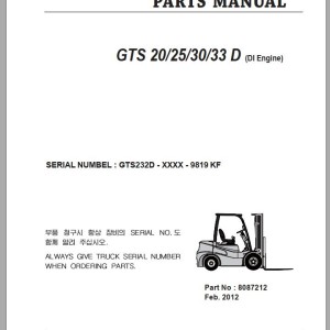 Clark GTS 20 25 30 33 D GTS232D 9819 KF Parts Manual 8087212
