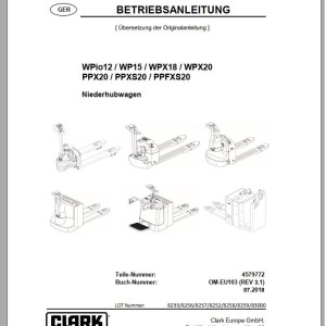 Clark WPio12 WP15 - WPX20 PPX20 PPXS20 PPFXS20 8233 - 83000 Operator Manual 4579772 OM-EU103