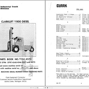 Clark Y800 Diesel 3795 - 4575 Parts Manual Y154 4575