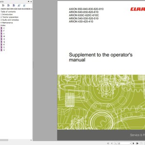 CLAAS AXION 850-810 HEXASHIFT A30 Operators Assembly Technical Repair Manual