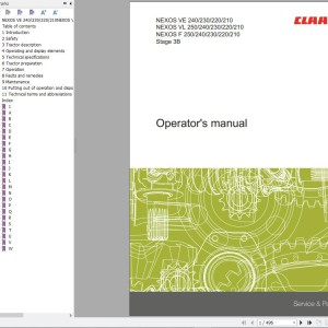 CLAAS NEXOS 250-210 OPENCABIN Stage 3b A47 Operators Assembly Technical Repair Manual