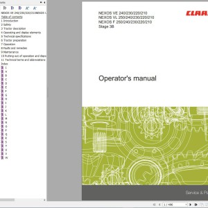 CLAAS NEXOS 250 VL - 210 VL Stage 3b A46 Operators Assembly Technical Repair Manual