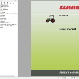 CLAAS TALOS 130-120 A38 Operators Assembly Technical Repair Manual