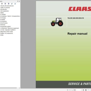 CLAAS TALOS 240-210 A39 Operators Assembly Technical Repair Manual