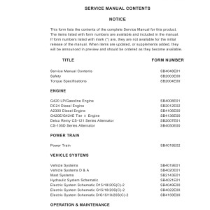 Daewoo D15S-2 to G20SC-2 Service Manuals SB4047E01