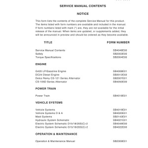 Daewoo D15S-2 to G20SC-2 Service Manuals SB4048E00