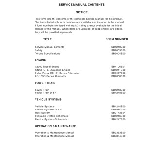 Daewoo D15S-5 to GC20S-5 Service Manuals SB4239E00