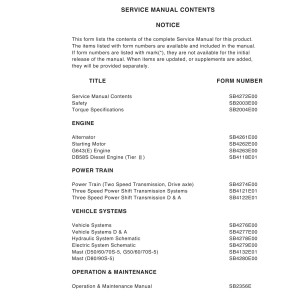 Daewoo D50S-5 to G70S-5 Service Manuals SB4271E00