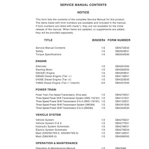 Daewoo D50S-5 to G70S-5 Service Manuals SB4272E03