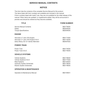 Daewoo GC15 to GC20C Service Manuals SB2170E00